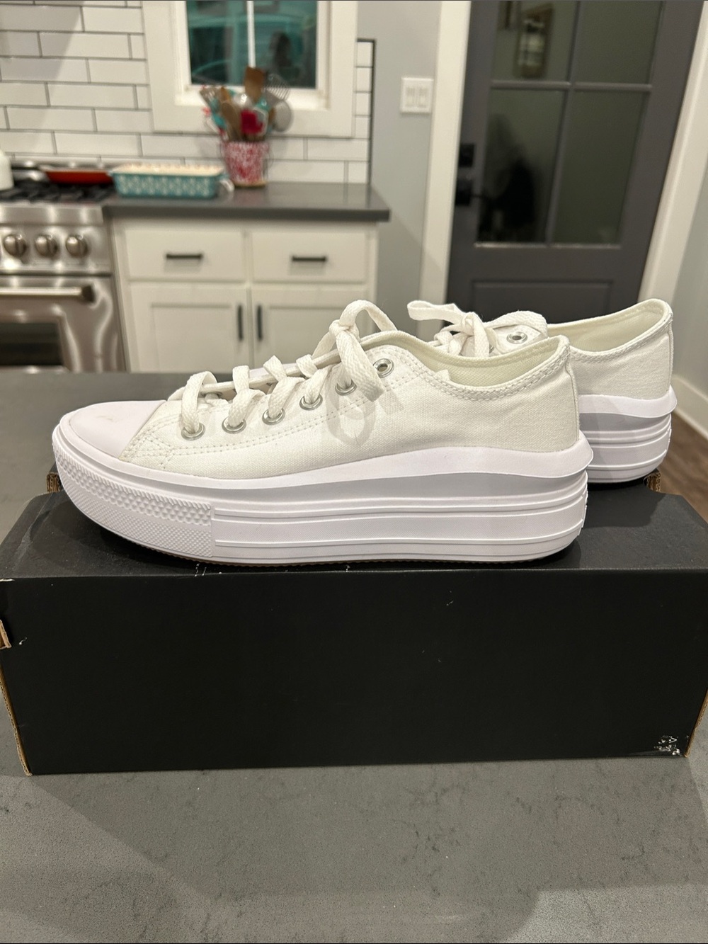 Converse White Platform Canvas Low Top Sneakers